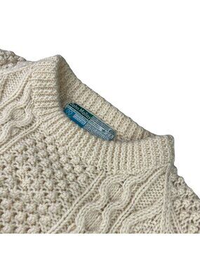 VTG John Molloy Men's Aran Irish Fisherman Cable-Knit Sweater Ivory • Large